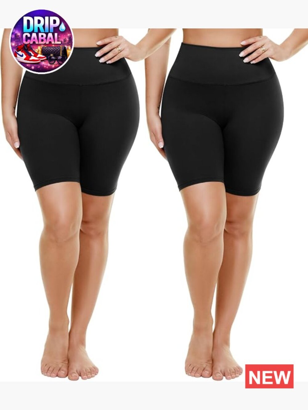 Plus Size Biker Shorts 8" Inseam High Waisted Tummy Control Spandex 2 Pack